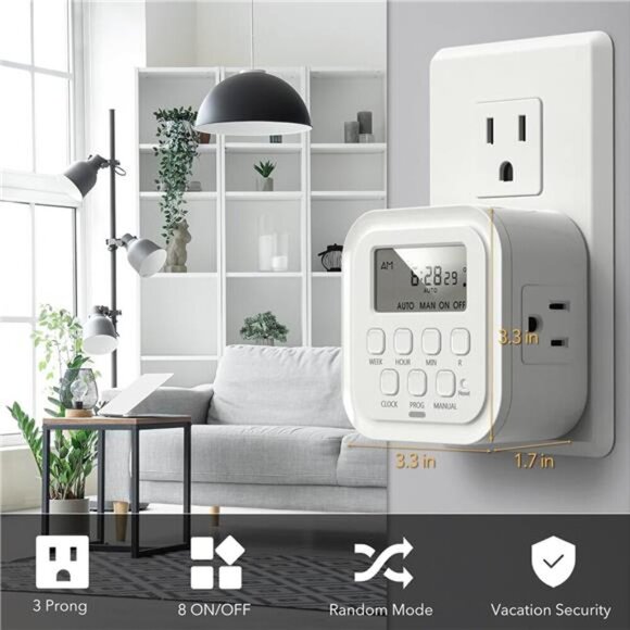 Heavy Duty Digital Timer, Dual Outlet,On/Off Programs 3-Prong Programmable Timer - Picture 4 of 7